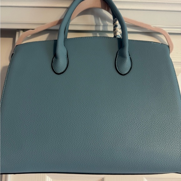 Elegant Blue Handbag with Scarf Accent - Picture 2 of 3